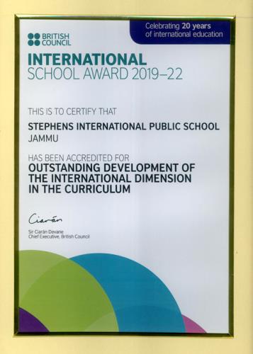Stephens Receives International School Award from British Council